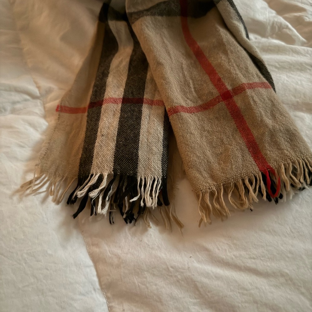 Burberry Beige and Red Plaid Scarf